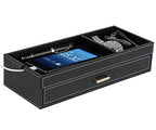 HofferRuffer Valet Jewelry Tray Organizer with Drawer, Faux Leather Storage Catchall Box Phone Charging Station Tray with Dresser Nightstand Desktop Drawer Organizer (Black) - color: Black