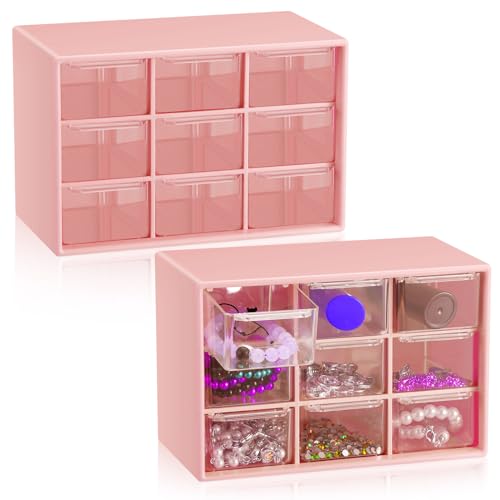 Wenqik 2 Pcs Mini Storage Drawers Teacher Toolbox Organizer with 9 Clear Drawers Small Plastic Desktop Teacher Desk Craft Organizer for Classroom Office 7" x 3. 9" x 4. 7"(Pink) - color: Pink