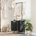 Garvee 2-Section Laundry Sorter with Shelf and Hanging Rack, Rolling Laundry Basket with Shelf and Wheels, Heavy Duty Laundry Hamper Rack for Laundry Room, Bedroom, Bathroom, Black