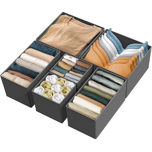 Simple Houseware Underwear Drawer Organizer for Lingerie/Undergarment/Bra/Panty/Sock/Onesie, Set of 6, Dark Gray - color: Dark Gray, size: Set of 6 - 2L / 2M / 2S