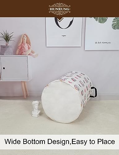 Collapsible Fabric Storage Basket, Waterproof Laundry Hamper with Handles, Round Storage Bin for Clothes Toys, Foldable Organizer for Bedroom Nursery Bathroom(Round-Love Owl) - color: Round-Love Owl