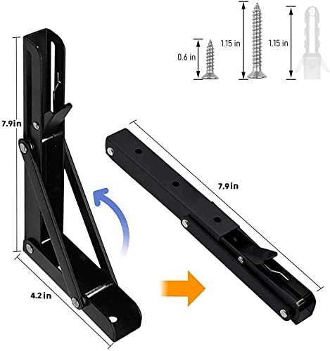 Folding Shelf Brackets - 8 inch 4Pcs Heavy Duty Metal Collapsible Shelf Bracket, DIY Wall Mounted Foldable Shelf Bracket, Space Saving for Bench Table - size: 8 Inch- 4 Packs