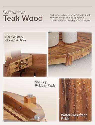HOLANA 18" Teak Corner Shower Stool for Inside Shower – Teak Corner Shower Bench with Storage Shelf – Shower Foot Rest and Shower Stool for Shaving Legs – Compact Shower Stool for Indoor Use