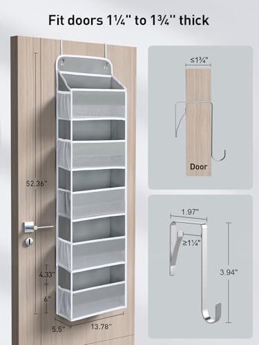 Yecaye 1 Pc Over the Door Organizer with 5 Bins 10 Side Pockets, 44lbs Load Hanging Bathroom and Bedroom Organizer, behind the Door Hanging Organizers for Nursery Newborn Baby Essential Stuff Grey - color: Grey, size: 5 Tier