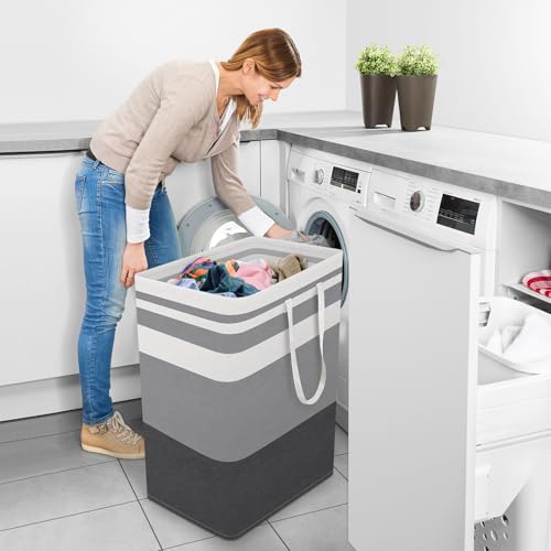 StorageRight Laundry Basket Hamper Large Collapsible Laundry Hamper with Easy Carry Handles，Freestanding Clothes Hampers for Laundry, Bedroom, Dorm, Clothes, Towels, 125L, Gradient Grey - color: Gradient Grey, size: 125L