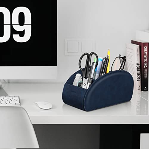 Large Remote Control Holder with 5 Compartments, KENOBEE Anti-slip Desktop Caddy Storage Organizer for Phone, Remote Controllers, Office Supplies, Makeup Brush, Media Accessories,Blue - color: Blue, size: Large