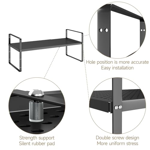 Hole Pattern Expandable Shelf Organizer,2Pack 8.1" Wide Easy to Assemble Cabinet Organizer Shelf, 16.5~27.1" Adjustable Height&Stackable Spice Organization for Cupboard, Black - color: Black, size: 2Pack-8''W-Hole Pattern