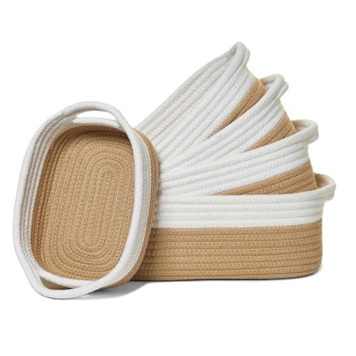 Storage Basket Set – 5-Piece Baskets for Organizing Home, Shelves, Nursery, Bathroom, Dog Toys, Small to Large Decorative Baskets – White and Khaki - color: White and Khaki, size: Pack of 5