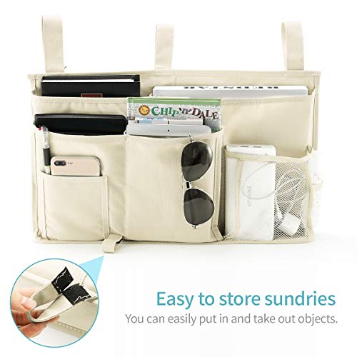 Bseash Bunk Bed Organizer, Bedside Caddy Hanging Bed Organizer Storage Bag 8 Pockets, for College Dorm Rooms Bed, Hospital Bed, Baby Bed Rails, 600D Oxford Cloth (Beige) - color: Beige, size: Large