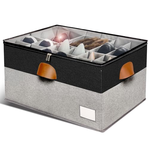 Shoe Organizer for Closet, Foldable Shoe Storage Bins with Clear Cover, Space Saving Shoes Holder with 4 Handles, Large Adjustable Shoe Box Storage Containers, Fits 12-24 Pairs, 1 Pack, Black - color: Black and Grey, size: (1 Pack) 25 ½"L x 17"W x 12 ½"H