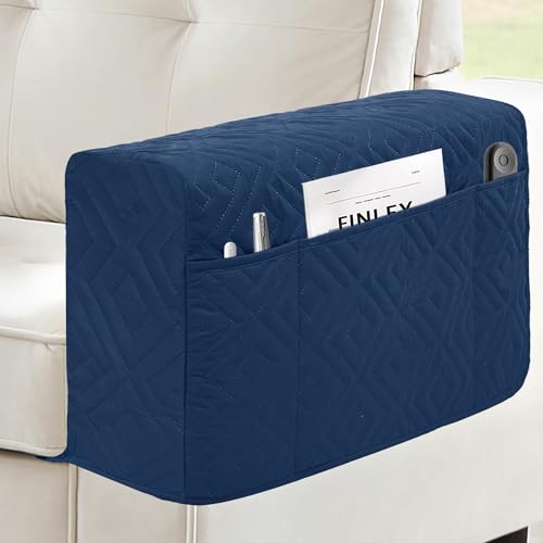 MEHIDFY Sofa Arm Cover, Waterproof Couch Armrest Protector, Anti-Slip Sofa Cover, Remote Holder for Armchair, Recliner Caddy with 3 Pockets for TV Remote, Phone, Pad, Pen, Book(Blue 2pcs) - color: Blue