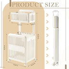 Leinuosen Foldable 2-tier Plastic Laundry Basket with Wheels and Handle 43.8 L Double Collapsible Laundry Hamper Multi-function Portable 2 Section Sorter for Bathroom Dorm Bathroom Storage