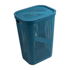 Mind Reader Slim Laundry Hamper with Lid, 60L Clothes Basket, Ventilated Plastic, Blue - color: Blue, size: Single