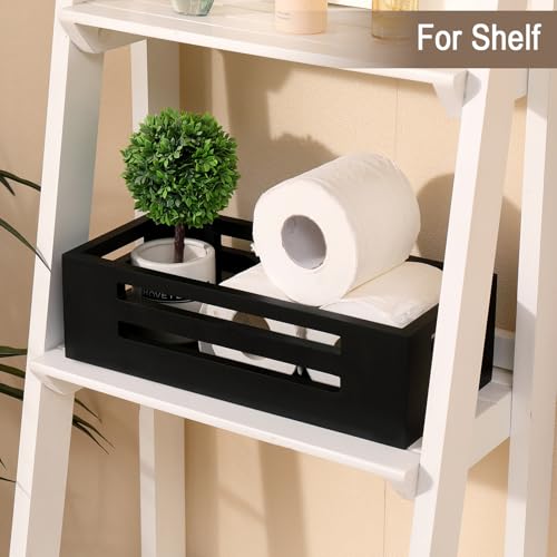 Black Bathroom Basket Wooden Toilet Tank Paper Basket with Handles-Black Decor Box-Home&Bathroom Storage Organizer