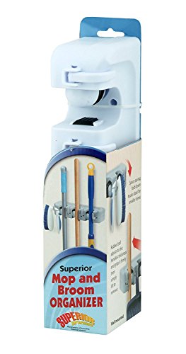 Mop & Broom organizer 3-Slots (White) - color: White, size: Medium, 1-pack