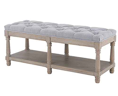Kmax Storage Entryway Bench Tufted Shoe Rack Bench Wood Window Bench for Hallway Entrance Bedroom Corner, Gray - color: Grey, size: Storage- 2 Seats