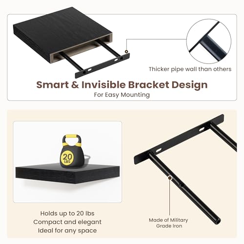 Fun Memories Floating Shelves for Wall - 7.5 Inch Square Shelves with Invisible Brackets, Black Small Wall Shelf for Living Room, Bathroom, Bedroom, and Kitchen Decor Black Set of 3 - color: Black, size: 7.5"W x 7.5"D - 3P