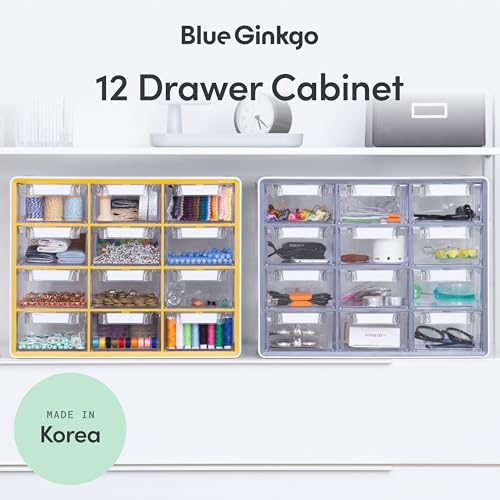 Blue Ginkgo Large 12-Drawer Cabinet – Stackable Clear Organizer for Hardware, Beads, Plastic Bricks, Office, and Craft Storage (Made in Korea, Gray) - color: GREY, size: 12 Drawer