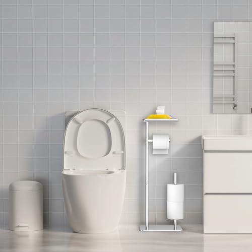 Day Moon™ - Toilet Paper Holder - Modern Roll Holder for Bathroom - 1 Pack - Free Standing - with Shelf, Brushed Nickel - color: Brushed Nickel, size: Free Standing 1 Pack