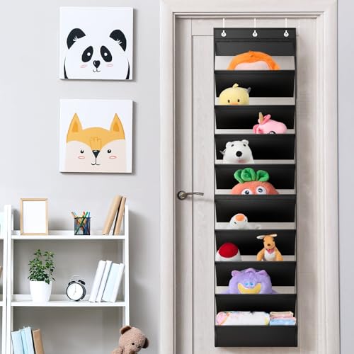 WERNNSAI Over the Door Shoe Organizer with Clear Curtain Dustproof, 9-Shelf Shoe Rack, Deep Pockets Large Hanging Shoes Rack for Closet Door Dorm Bedroom Guest Room Black