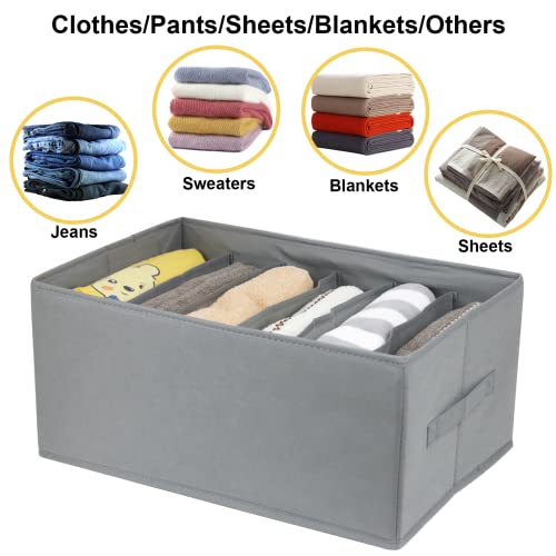 Fordonral Extra Large Clothes Closet Organizer 6 Compartments for Jean Sweater Sheets to Shirt - Divided Clothing Storage Boxes for Closet, Wordrobe, Bedroom, Shelf (4pc Gray) - color: 4pc Gray