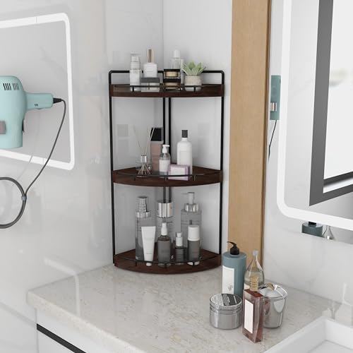 Dorhors 3-Tier Corner Bathroom Organizer Countertop for Storage,Vanity Tray,Wood Counter Organizer for Kitchen,Bathroom,Dresser (Walnut) - color: Walnut