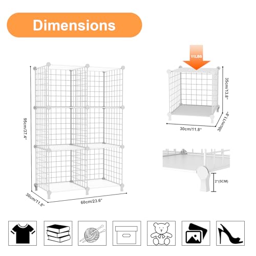 AWTATOS 6 Cube Storage Wire Closet Organizers DIY Stackable Storage Shelves Bookcase Cabinet for Home Office, White - color: White+translucent, size: 6 Cube(30x30cm)