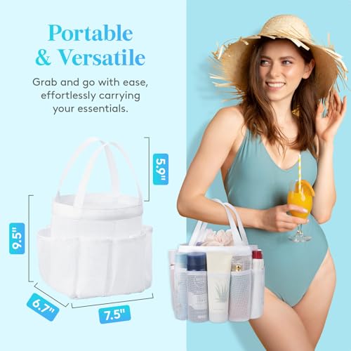 Lifewit Mesh Shower Caddy Portable for College Dorm Room Essentials with 7 Pockets, Freestanding Hanging Organizer Basket, Quick Dry Tote Bag for Camping, Bathroom, Beach, Travel, 1 Pack, White - color: White
