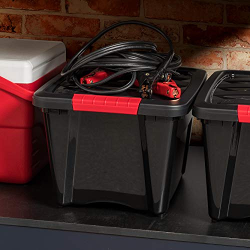 IRIS USA 19 QT Plastic Storage Box with Lid and Latches - 6 Pack - BPA-Free, Garage Organizing Solution, Durable Nestable Stackable Containers, Secure Pull Handle - Black - size: 19 Qt, style: 6 Pack
