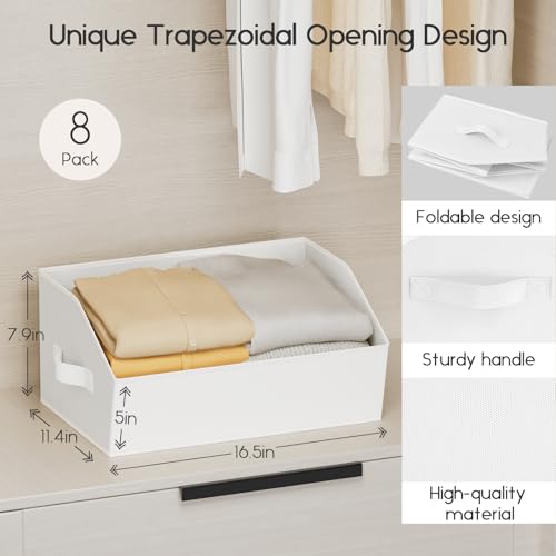 Homsorout Large Closet Organizers and Storage Bins - 6 Pack Trapezoid Storage Baskets for Shelves, Foldable Fabric Baskets with Handles Ideal for Closet, Basket, Wardrobe and Shelf Storage, White - color: White, size: 6 Pack