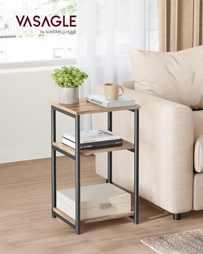 VASAGLE Side Table, Small End Table, Tall Nightstand for Living Room, Bedroom, Office, Bathroom, Camel Brown and Classic Black ULET273B50 - color: Camel Brown + Classic Black