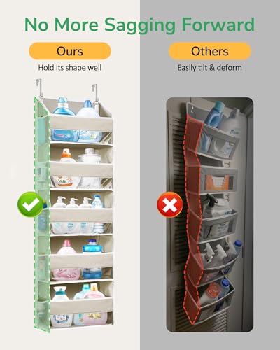 ULG 1-Pack Over Door Organizer with 5 Large Pockets 10 Mesh Side Pockets, 44 lbs Weight Capacity Hanging Storage Organizer with Clear Window for Bedroom Bathroom Kitchen, RV, Camper, Beige - color: Beige, size: 1 Pack-5 Tier