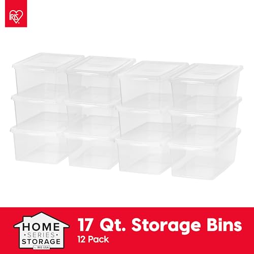 IRIS USA 12-Pack Storage Bins with Lids, 17 Quart, Shoe Boxes Clear Stackable Containers Organize Shoes Closet Shelves, Classroom Organization Teacher Tools, Game Storage - BPA-Free Plastic - size: 17 Qt, style: 12 Pack
