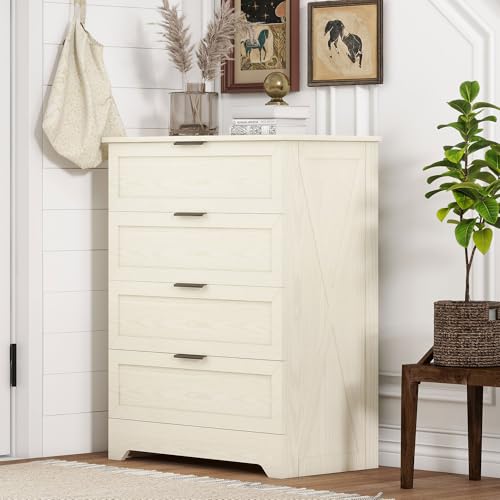 FTZxHKLX 4 Drawer Dresser for Bedroom, Tall Bedroom Dresser with Large Drawer & Black Handles, Wooden Storage Organizer Cabinet Chest of Drawer for Closet, Living Room, Hallway, Light Oak - color: Light Oak