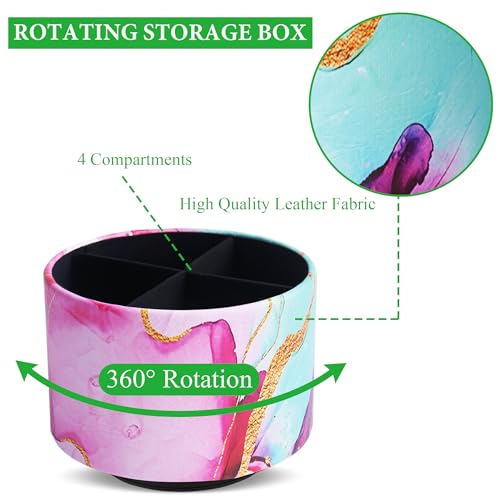 Round Leather Art Supply Organizer,Remote Control Holder,360-degree Rotating Pen Organizer with 4 Compartments(1-Red Green Splash Ink) - color: 1-Red Green Splash Ink