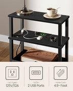 CHOEZON Small Narrow Side Table with Charging Station, Skinny End Table with Fabric Basket, Slim Nightstand for Small Spaces, Sofa Side Table, for Living Room, Bedroom, Black TBZ07UBB - color: Black