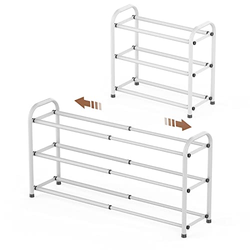 Gonfoam 3-Tier Expandable Shoe Rack,Adjustable Shoe Shelf Storage Organizer Heavy Duty Metal Free Standing Shoe Rack for Entryway Closet Doorway (White) - color: White, size: 3 Tier