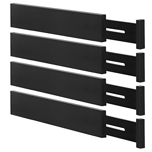 Bamboo Drawer Dividers Organizers, Kitchen Drawer Organizer, Adjustable Drawer Divider for Clothes, Kitchen, Dresser, Bedroom, Bathroom and Office, 4-Pack (Black, 12-17 IN) - color: Black, size: 12-17 IN