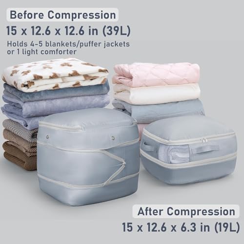 DIMJ Compression Storage Bags 8 Pack - Blanket Storage Bags with Window Zipper, Ultra Space Saving Self Compression Organizer for Puffer Jacket, Bedding, Lightweight Comforter Duvet, Sweater, Sheet - color: Gray, size: 39L x 8 Pack