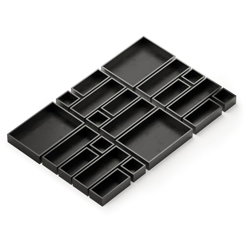 SpaceAid 21-Piece Bamboo Drawer Organizer Storage Boxes Set, Wood Tray Junk Drawer Organizers Multi-Use Divider Bins for Kitchen, Bathroom, Office Desk and Makeup Organization (21 Pack, Black) - color: Black
