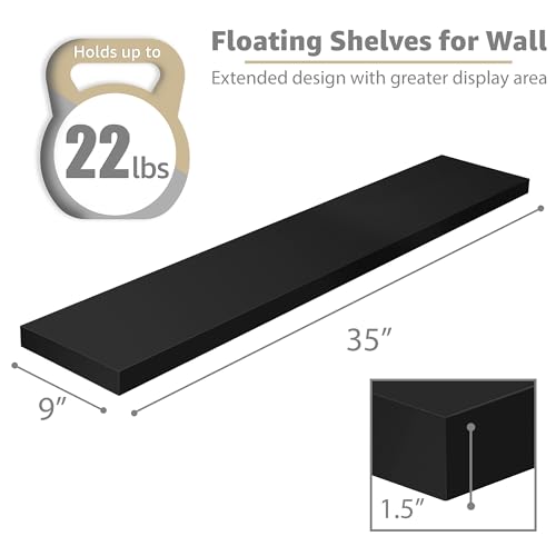 Sorbus Floating Shelves for Wall - 35 Inch Long Bathroom Shelves, Wall Decor for Bedroom, Kitchen, Living Room & Book Storage - Mounted Floating Shelf with Invisible Brackets (Black, 2 Pack) - color: Black, size: 35 Inch, style: 2 Pack