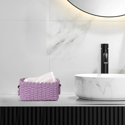 Small baskets for Organizing,Cute woven Storage basket with recycled paper rope for Shelves Bathroom,Little decorative basket,Set of 3 (Purple) - color: Purple