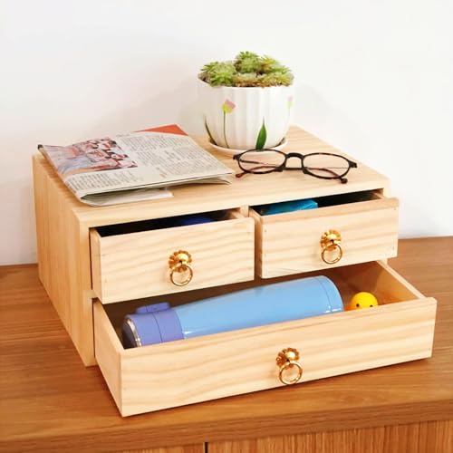 2 Layer Desk Organizer Wooden Desktop Organizer Tabletop Storage Organization Box Natural Wood Counter Drawer with Metal Handle 3 Drawer for Desk Accessories Home Office Counter Craft Decor - style: 2 Layer