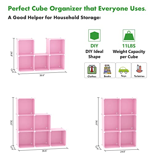 C&AHOME Cube Storage Organizer, 6-Cube Shelves Units, Closet Cabinet, DIY Plastic Modular Book Shelf, Ideal for Bedroom, Living Room, Office, 36.6" L x 12.4" W x 36.6" H Pink UPCS06P - color: Pink