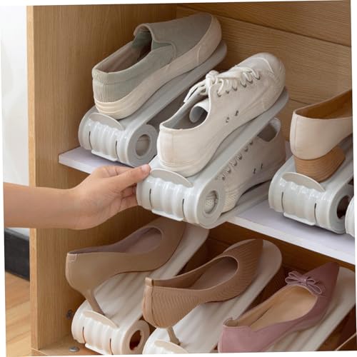 Shoe Slot Organizer 4Pcs Adjustable Shoe Stacker 4 Level PP Shoe Space Saver Dual Layer Shoe Organizers for Closet Grey Shoe Organizers Shoe Space Saver Shoe Slots Shoe Stacker