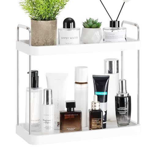 Vtopmart 2-Tier Bathroom Countertop Organizer, Vanity Dresser Counter Tray Shelf for Skincare, Perfume, Makeup, Silver - color: Silver, size: Square