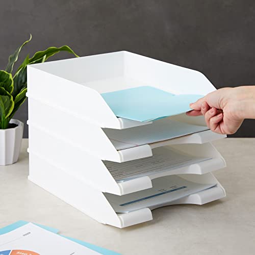 Stockroom Plus Rectangular Letter Trays - Paper Trays for Classroom - Desktop Paper Organizer & File Holder - Document Organizer for Desk Storage - Pack of 4, White, 10 x 13.5 x 2.5 in - color: White