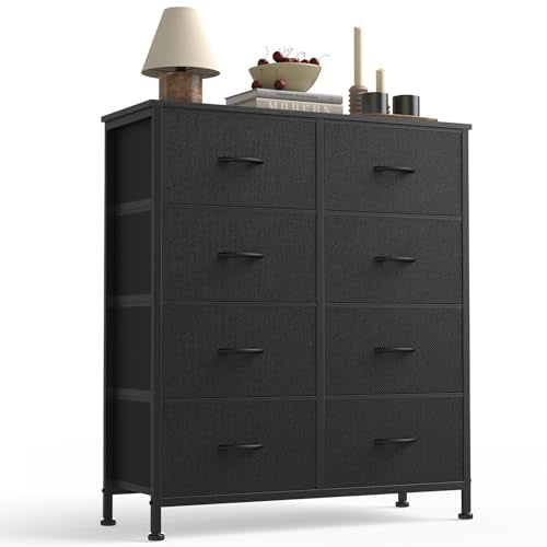 Sweetcrispy 8 Drawer Dresser with Fabric Bins Fabric Storage Tower Organizer for Bedroom Closet Hallway Entryway Tall Chest of Drawers with Steel Frame Wood Top Easy Pull Handles,Black - color: Black, size: 31.7"D x 11.8"W x 36.6"H (8 Drawers)