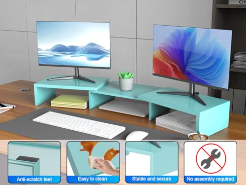 Desk Organizers and Accessories, Dual Monitor Stand Riser, Monitor Desk Shelf for Desktop Organization (Blue) - color: Blue