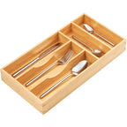 Umilife Bamboo Kitchen Drawer Organizer, 8 Inch Silverware Utensils Tray Holder for Small Drawer, Wood Caddy for Flatware Cutlery Knives - size: 8 x 15.5 inch (5 Slots)